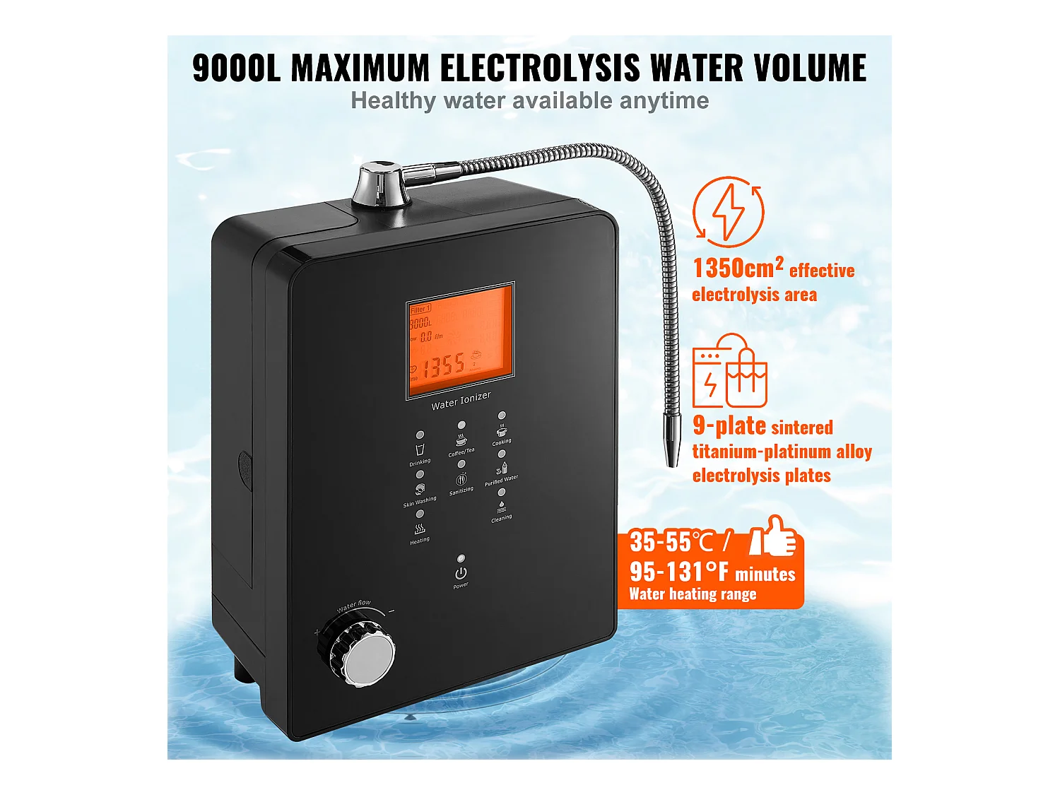 Machine de Purification d'Eau Alcaline Ioniseur SucceBuy, PH3-11.2, 9000L, LCD à Commande Tactile