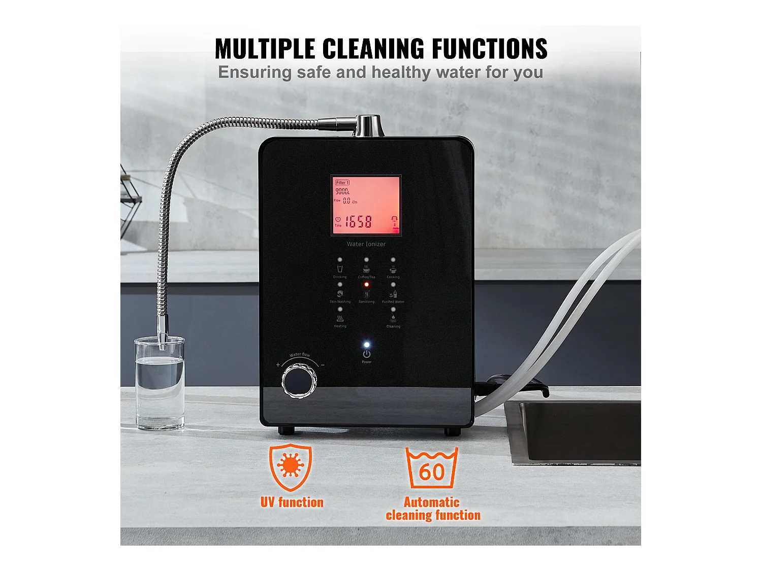 Machine de Purification d'Eau Alcaline Ioniseur SucceBuy, PH3-11.2, 9000L, LCD à Commande Tactile