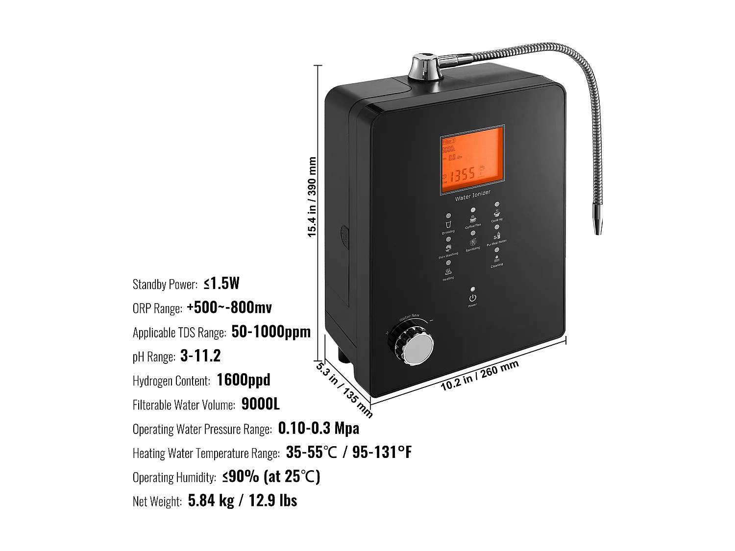 Machine de Purification d'Eau Alcaline Ioniseur SucceBuy, PH3-11.2, 9000L, LCD à Commande Tactile