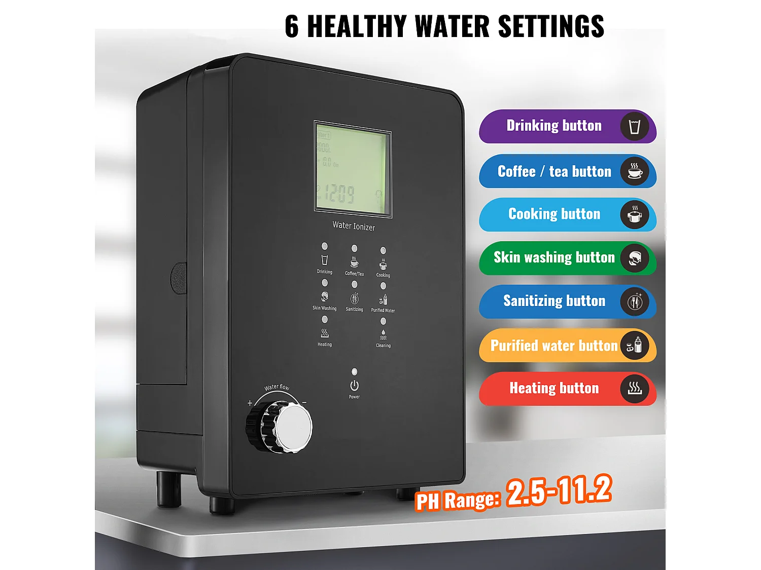 Machine de Purification d'Eau Alcaline Ioniseur SucceBuy, PH3-11.2, 9000L, LCD à Commande Tactile