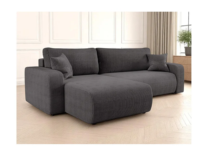 Canapé ALYA d'angle max réversible et convertible 5 places en velours côtelé - Gris