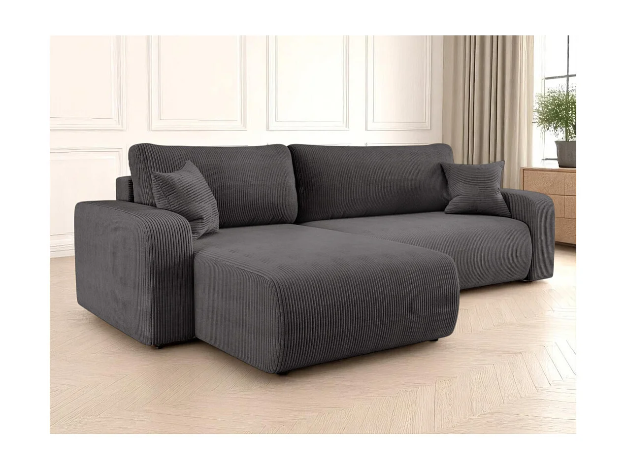 Canapé ALYA d'angle max réversible et convertible 5 places en velours côtelé - Gris