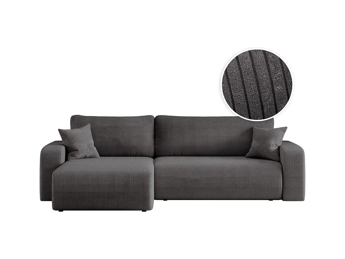 Canapé ALYA d'angle max réversible et convertible 5 places en velours côtelé - Gris