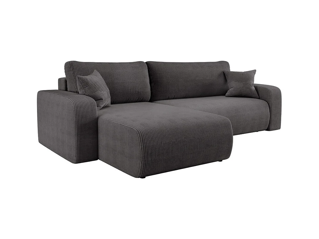 Canapé ALYA d'angle max réversible et convertible 5 places en velours côtelé - Gris