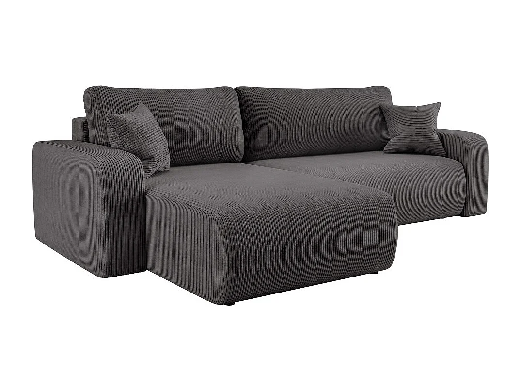 Canapé ALYA d'angle max réversible et convertible 5 places en velours côtelé - Gris