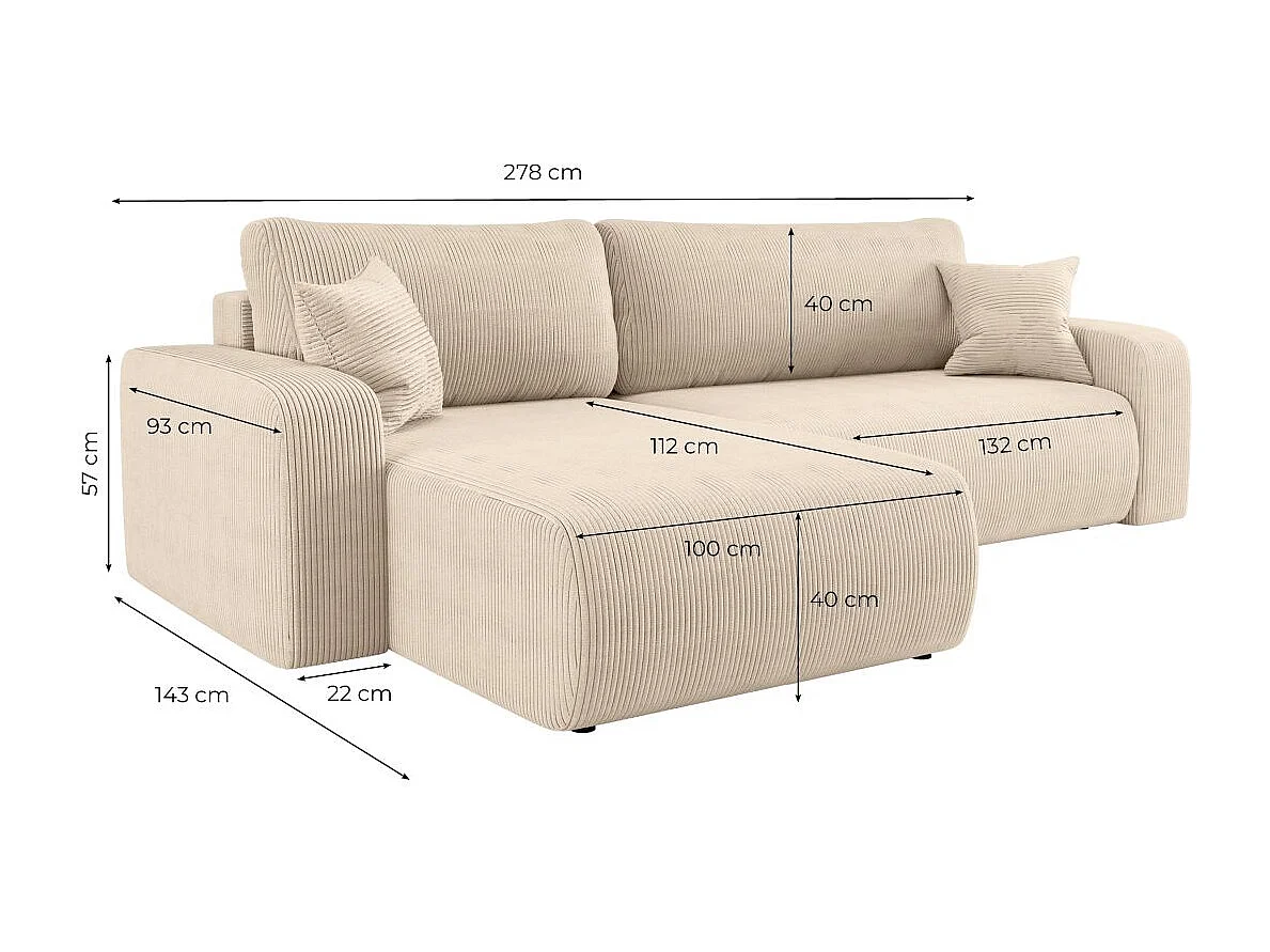 Canapé ALYA d'angle max réversible et convertible 5 places en velours côtelé - Gris