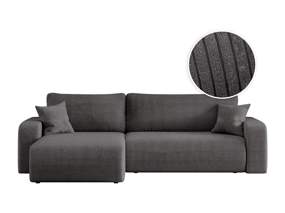 Canapé ALYA d'angle max réversible et convertible 5 places en velours côtelé - Gris