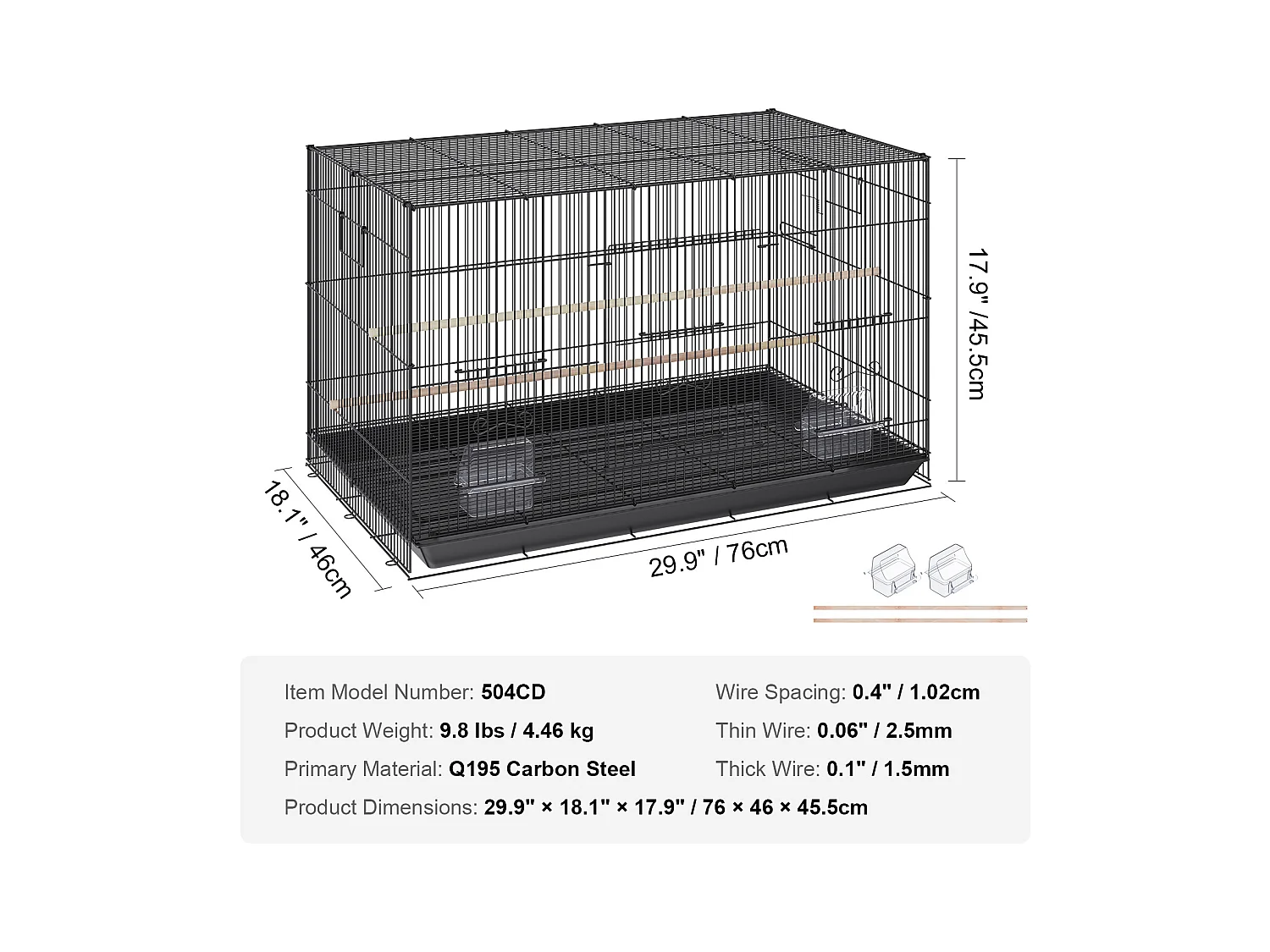 Cage à Oiseaux, SucceBuy Cage à Oiseaux en Métal de 76 cm pour Perruches, Calopsittes et Petits Perroquets