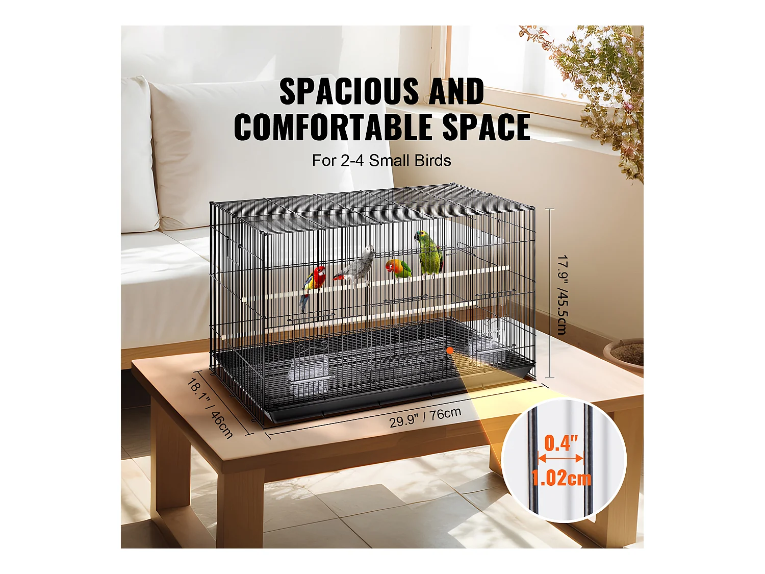 Cage à Oiseaux, SucceBuy Cage à Oiseaux en Métal de 76 cm pour Perruches, Calopsittes et Petits Perroquets