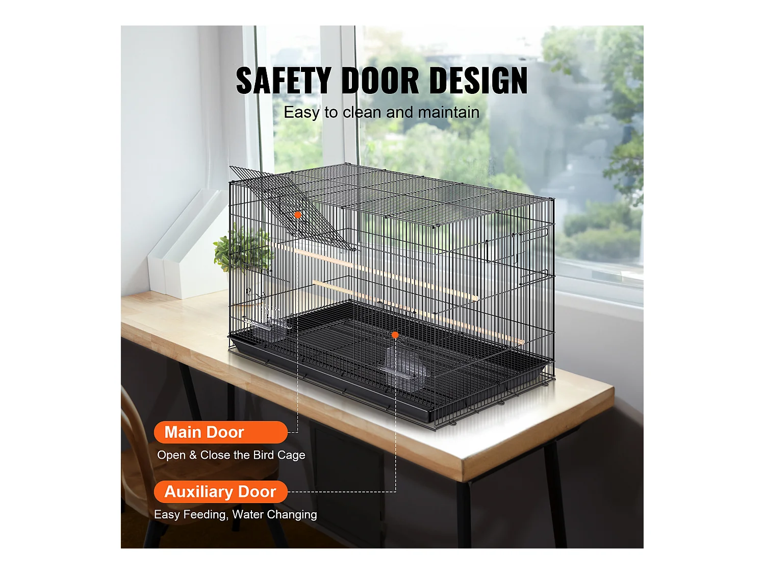 Cage à Oiseaux, SucceBuy Cage à Oiseaux en Métal de 76 cm pour Perruches, Calopsittes et Petits Perroquets