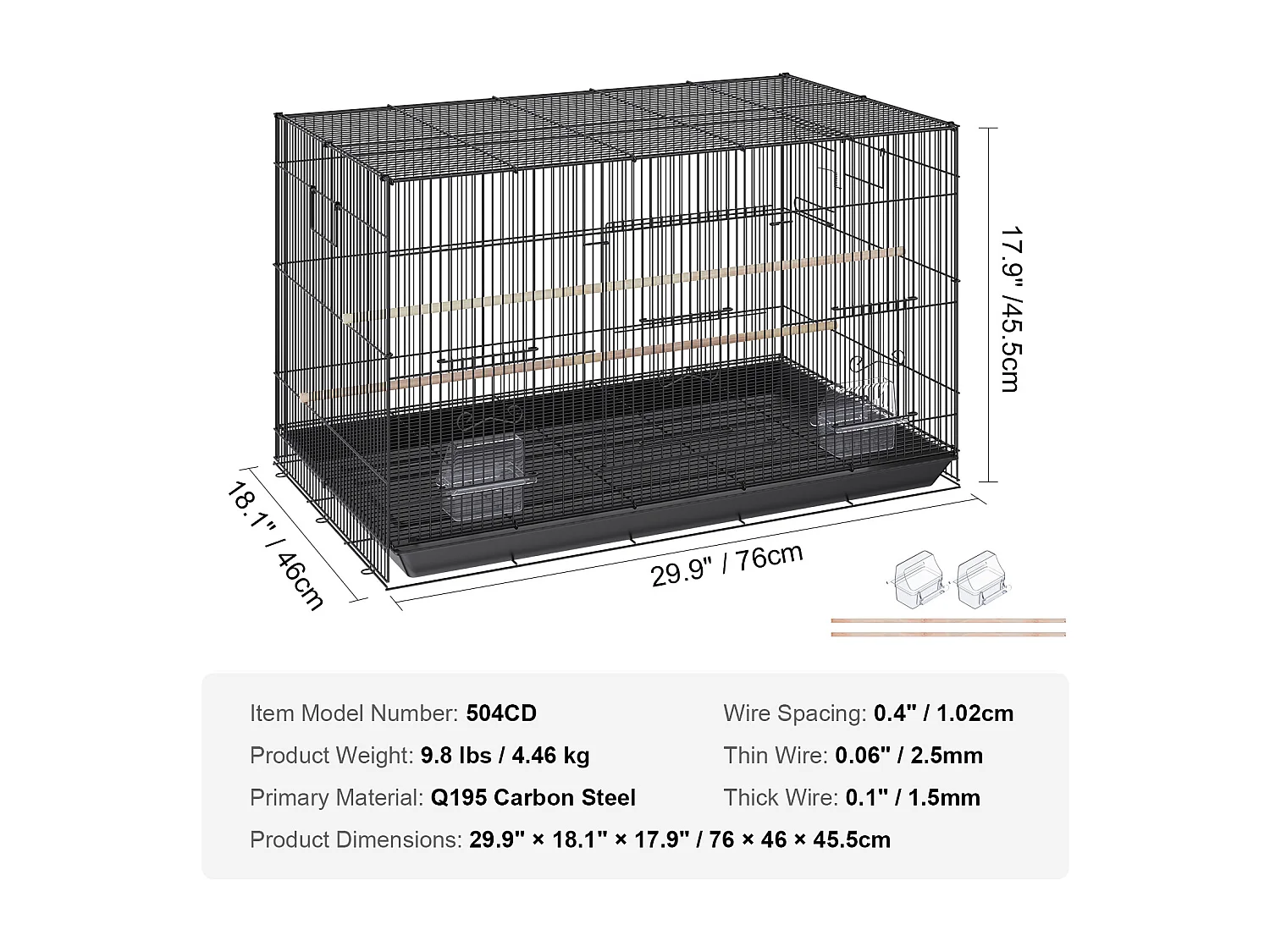 Vogelkooi, SucceBuy 76 cm Metalen Vogelkooi voor Parkieten, Valkparkieten en Kleine Papegaaien