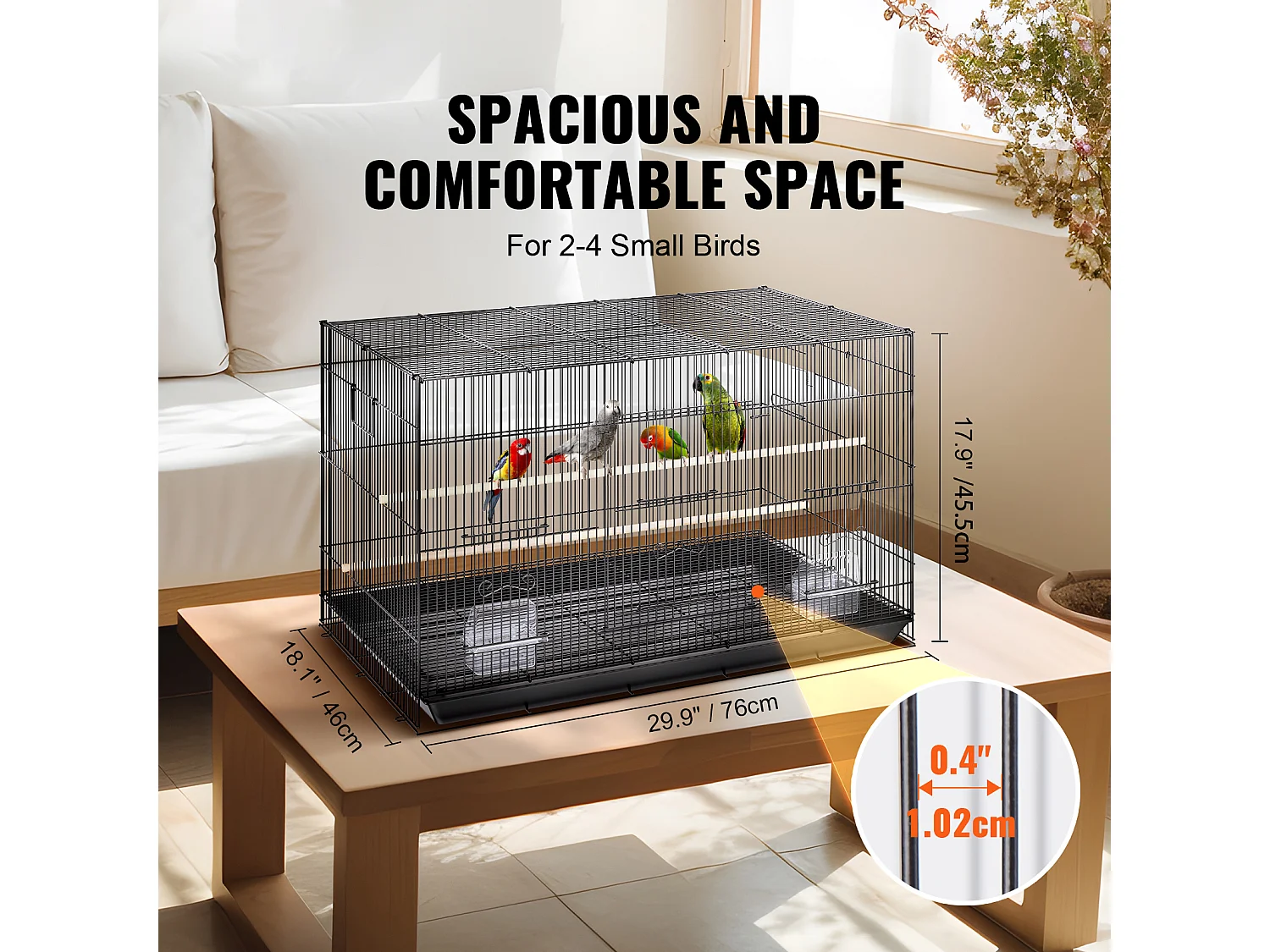Vogelkooi, SucceBuy 76 cm Metalen Vogelkooi voor Parkieten, Valkparkieten en Kleine Papegaaien