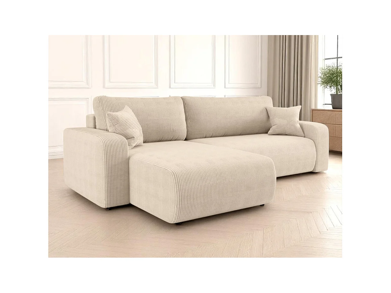 Canapé ALYA d'angle max réversible et convertible 5 places en velours côtelé - Beige