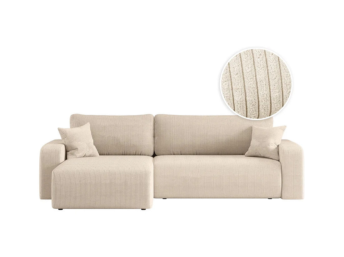 Canapé ALYA d'angle max réversible et convertible 5 places en velours côtelé - Beige