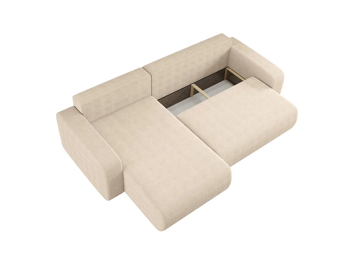 Canapé ALYA d'angle max réversible et convertible 5 places en velours côtelé - Beige