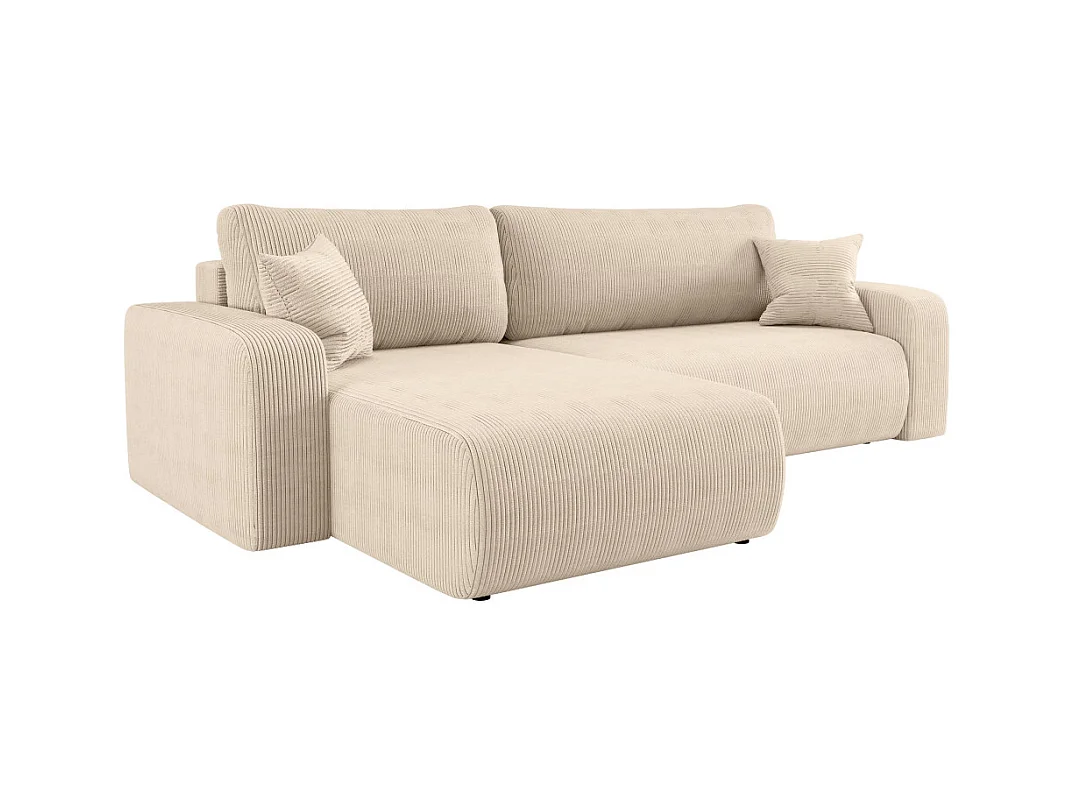 Canapé ALYA d'angle max réversible et convertible 5 places en velours côtelé - Beige