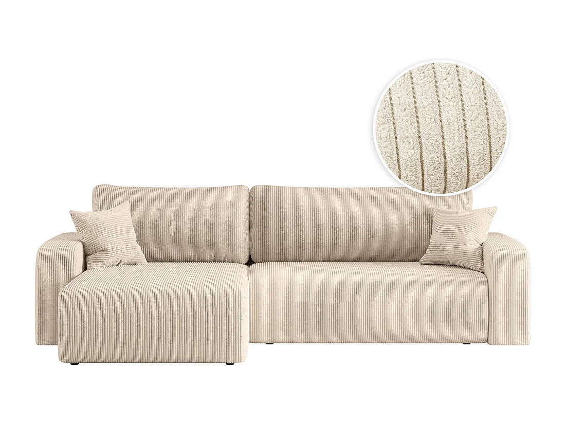 Canapé ALYA d'angle max réversible et convertible 5 places en velours côtelé - Beige