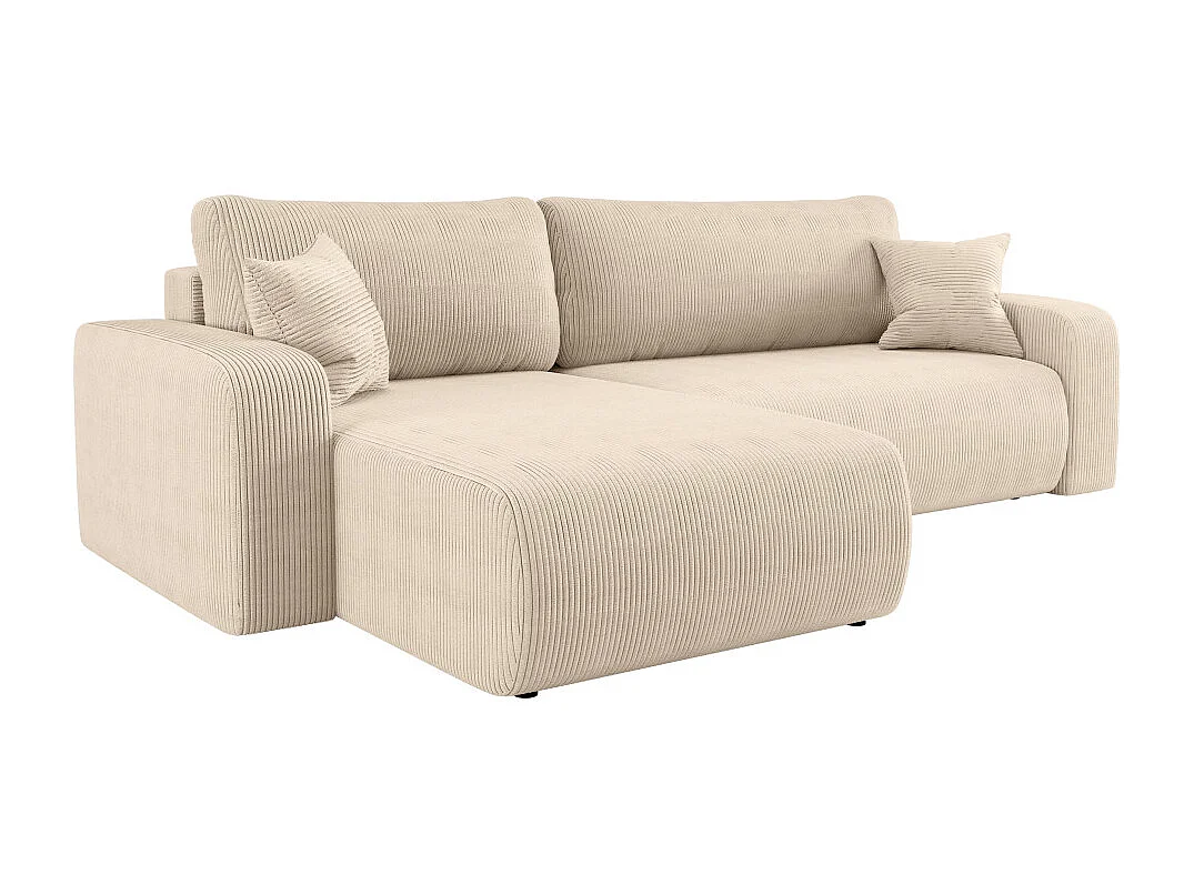 Canapé ALYA d'angle max réversible et convertible 5 places en velours côtelé - Beige