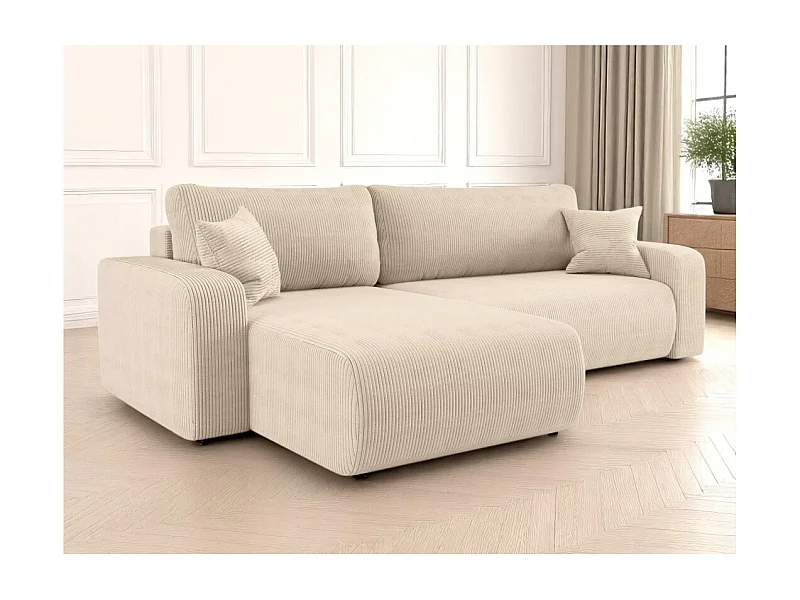 Canapé ALYA d'angle max réversible et convertible 5 places en velours côtelé - Beige
