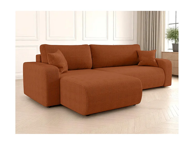 Canapé ALYA d'angle max réversible et convertible 5 places en velours côtelé - Terracotta