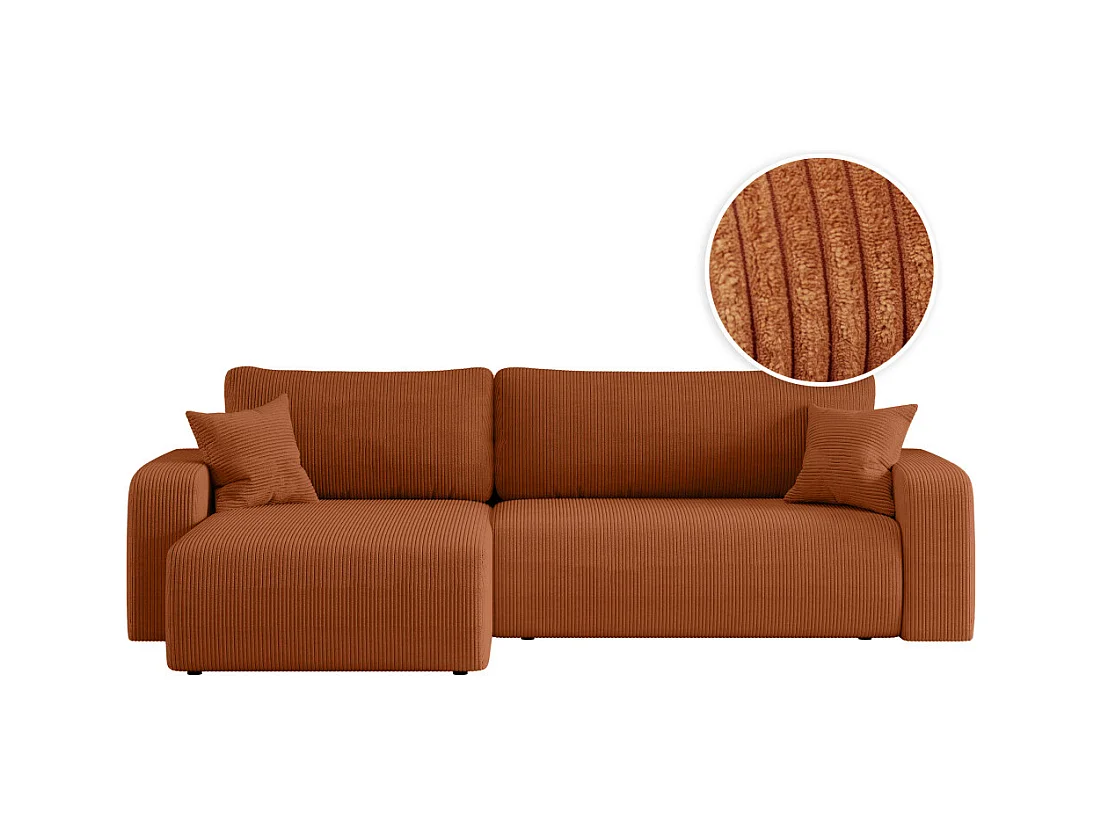Canapé ALYA d'angle max réversible et convertible 5 places en velours côtelé - Terracotta