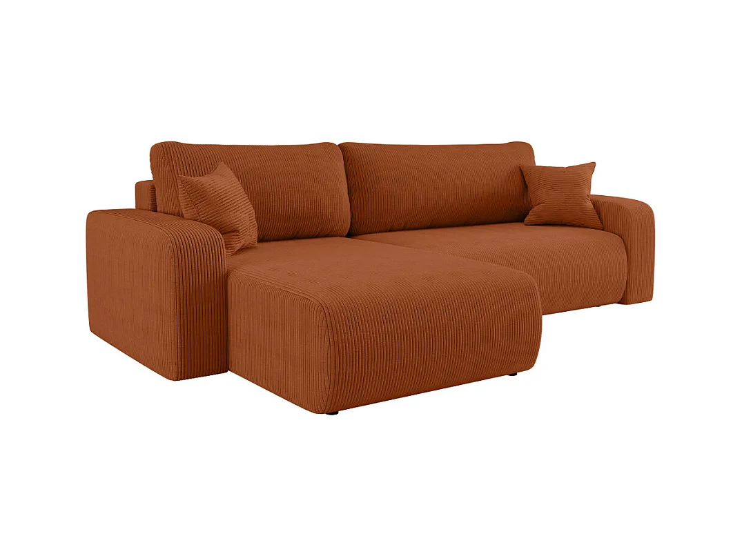 Canapé ALYA d'angle max réversible et convertible 5 places en velours côtelé - Terracotta