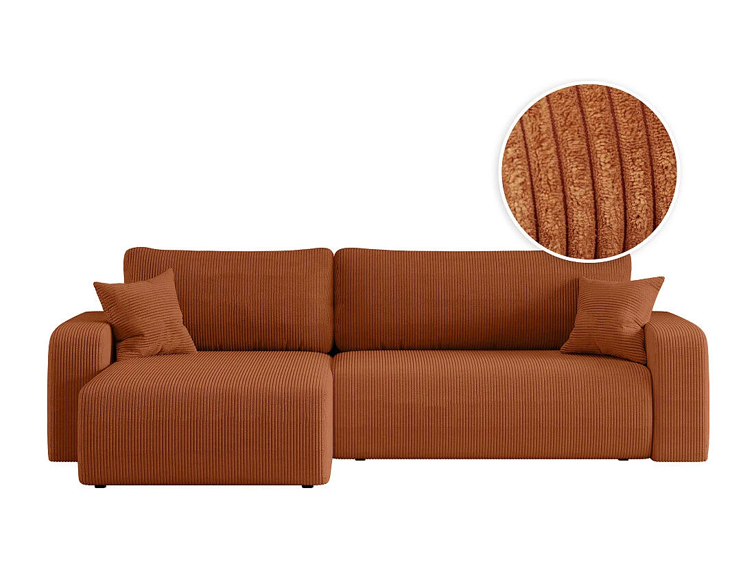 Canapé ALYA d'angle max réversible et convertible 5 places en velours côtelé - Terracotta