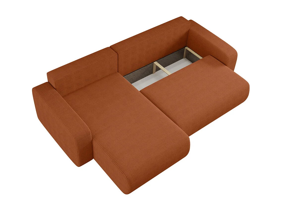 Canapé ALYA d'angle max réversible et convertible 5 places en velours côtelé - Terracotta