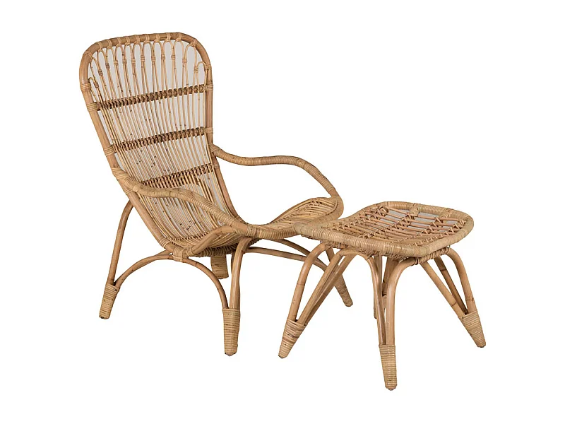 Fauteuil de Jardin & Repose-Pieds "Ella" 131cm Naturel