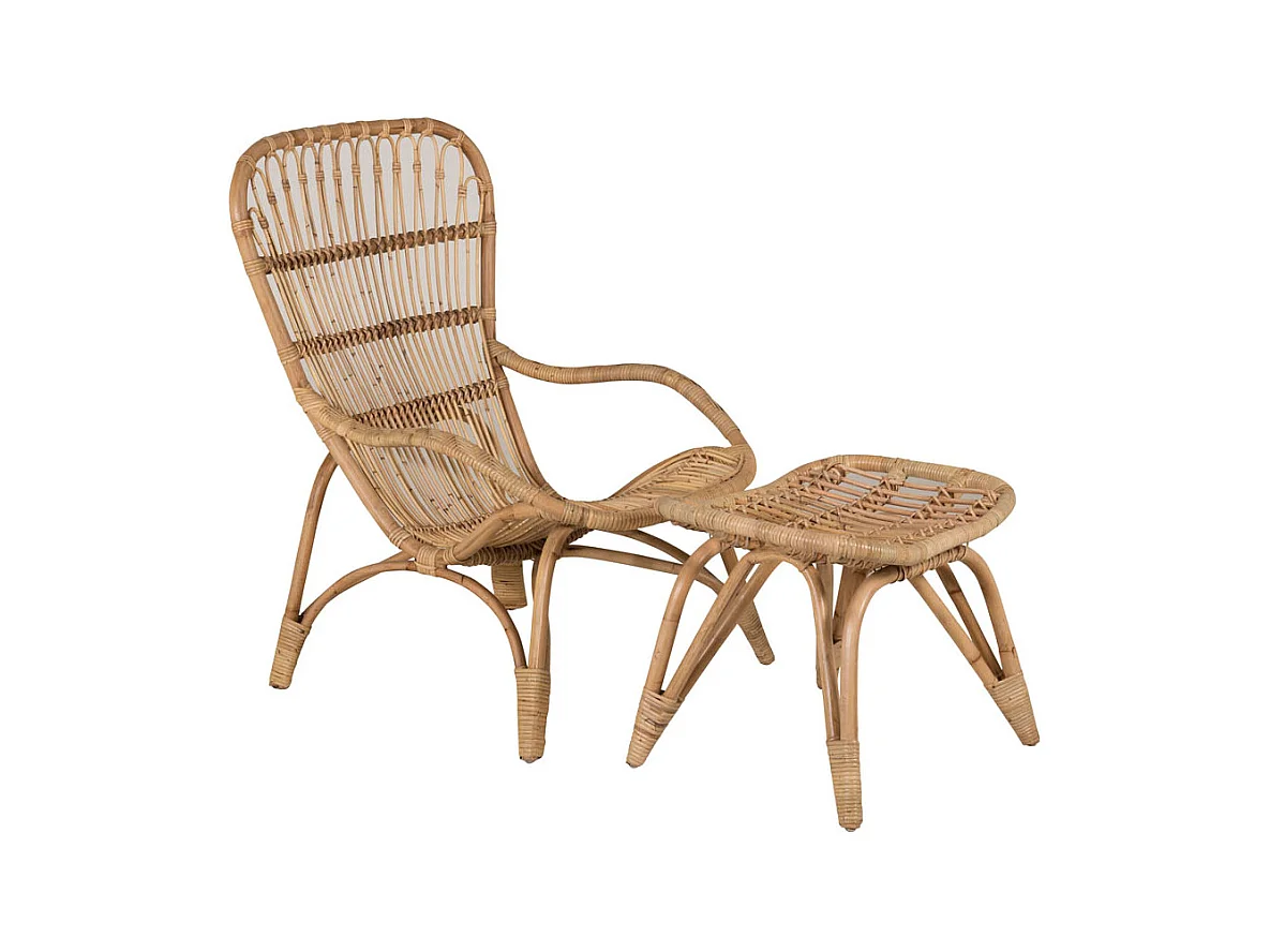 Ella tuinstoel met voetenbank natuur, gebroken wit.