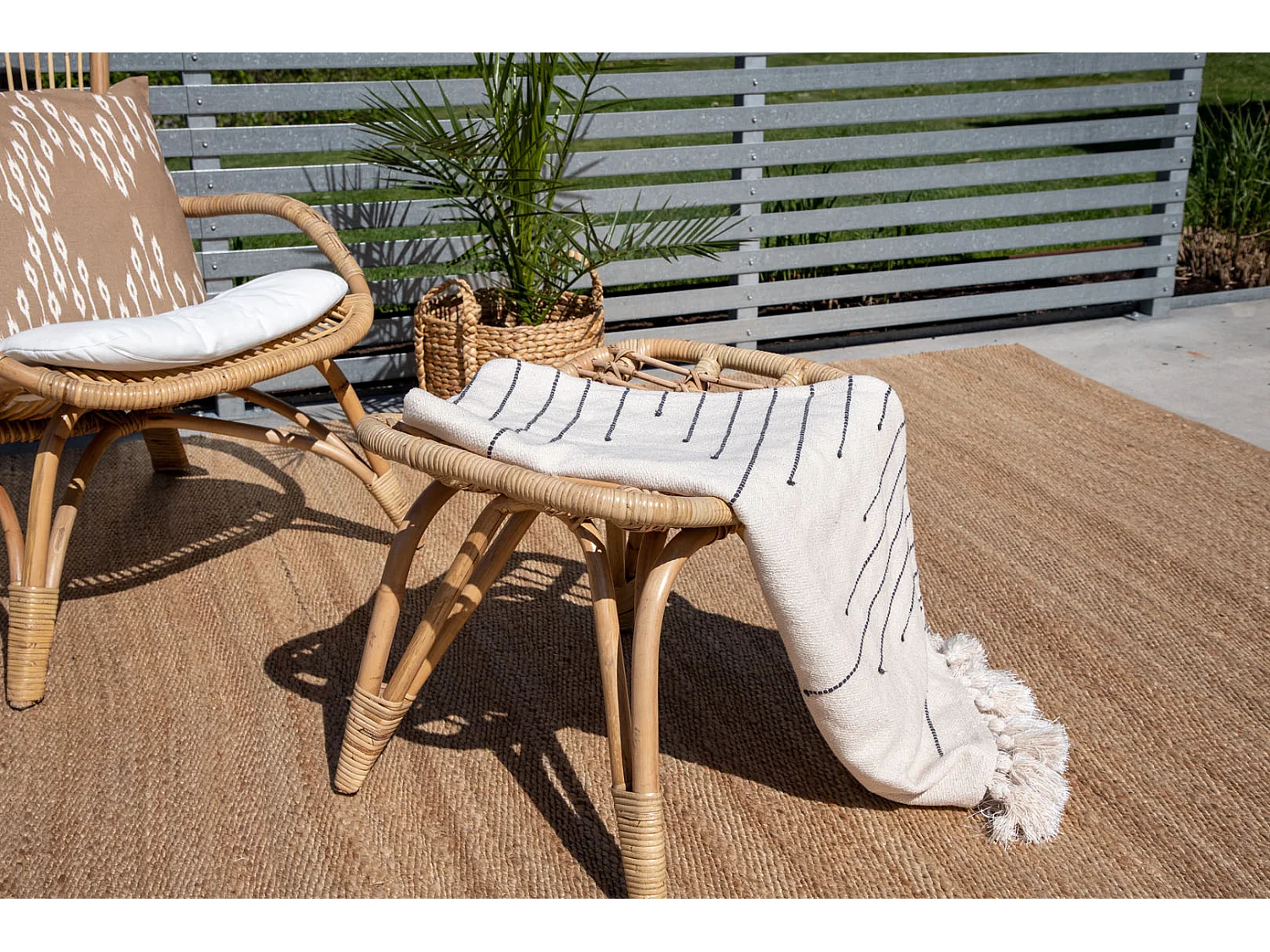 Fauteuil de Jardin & Repose-Pieds "Ella" 131cm Naturel