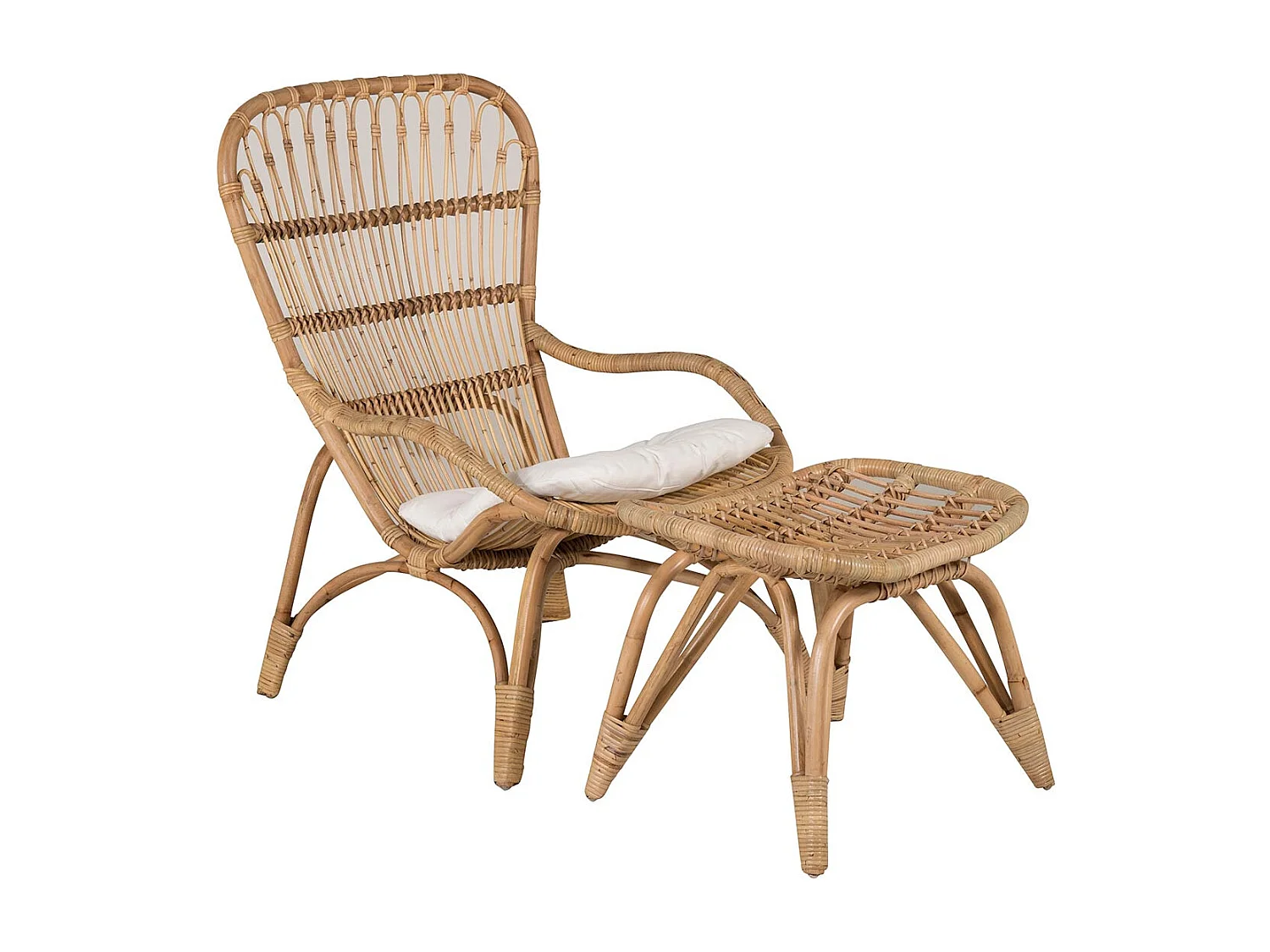 Fauteuil de Jardin & Repose-Pieds "Ella" 131cm Naturel