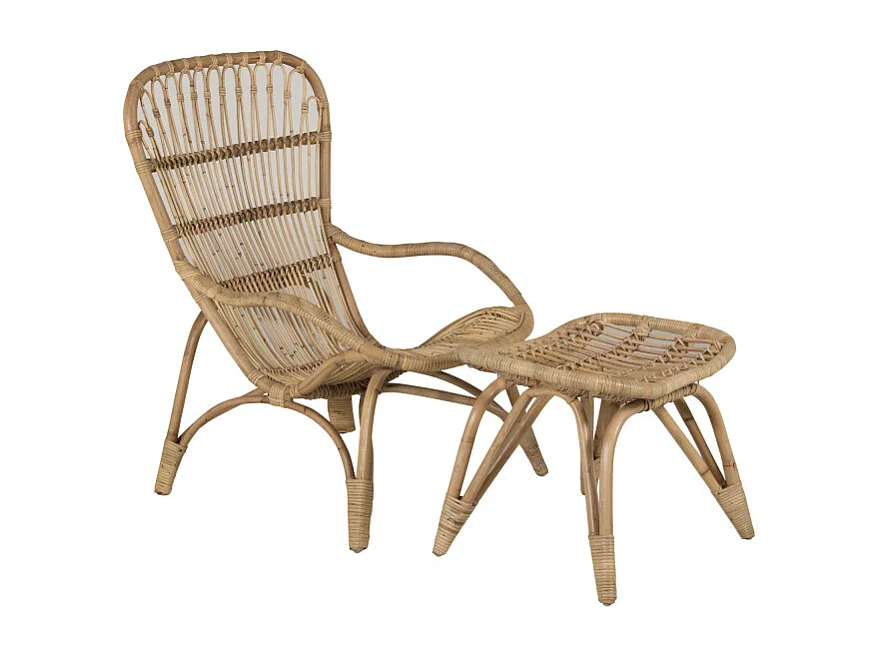 Fauteuil de Jardin & Repose-Pieds "Ella" 131cm Naturel