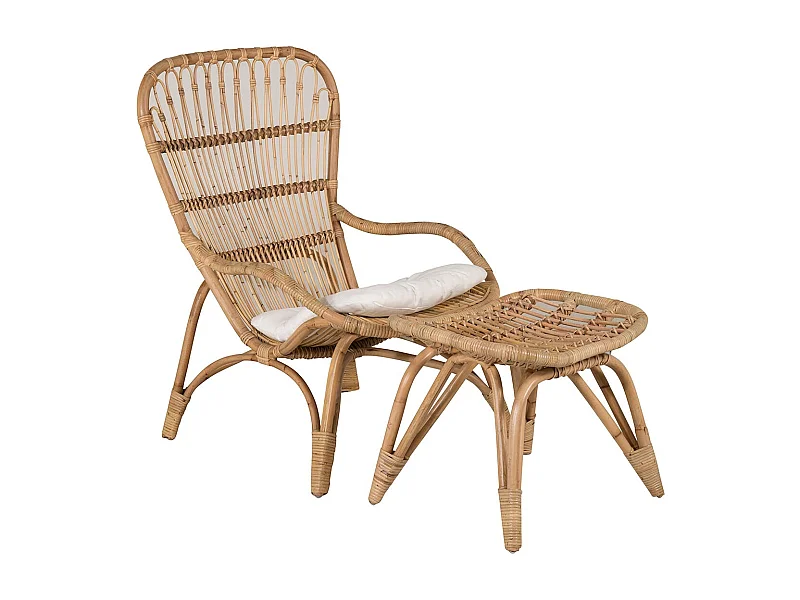 Fauteuil de Jardin & Repose-Pieds "Ella" 131cm Naturel