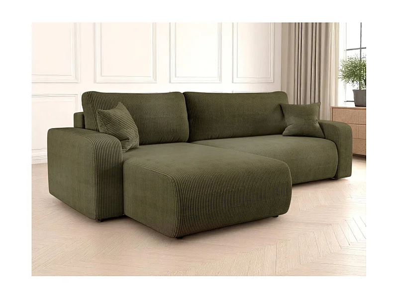 Canapé ALYA d'angle max réversible et convertible 5 places en velours côtelé - Vert kaki
