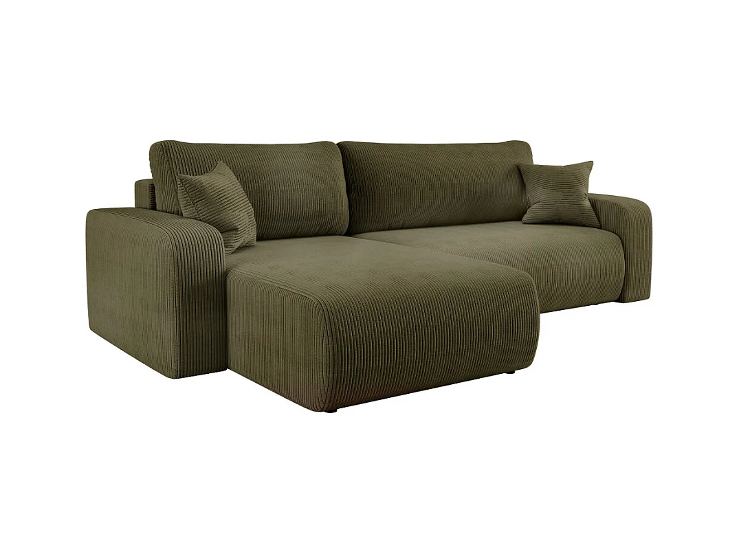 Canapé ALYA d'angle max réversible et convertible 5 places en velours côtelé - Vert kaki