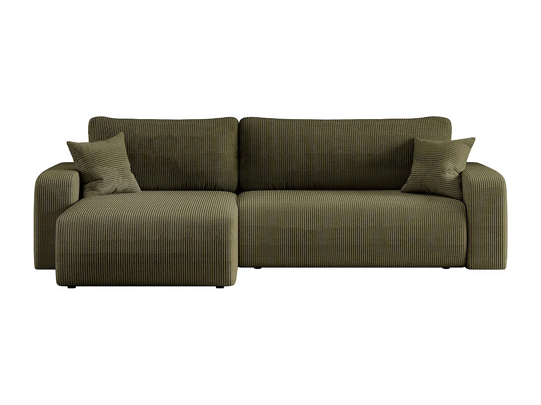 Canapé ALYA d'angle max réversible et convertible 5 places en velours côtelé - Vert kaki