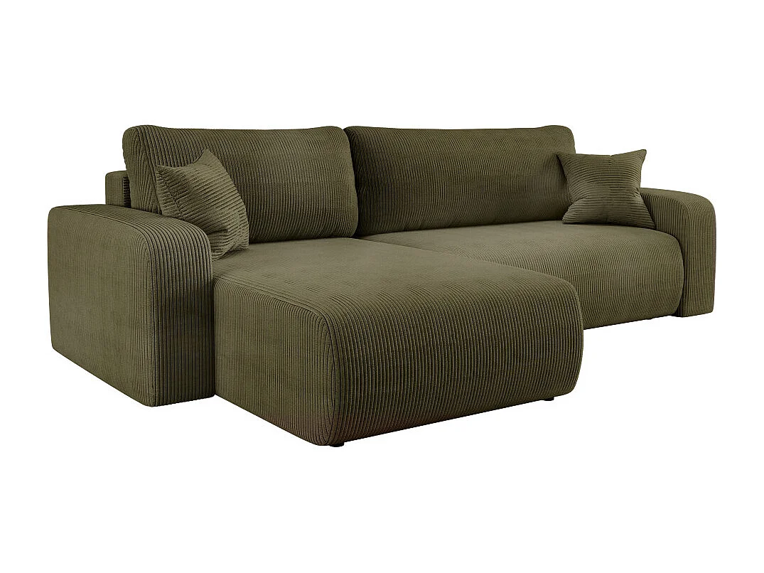 Canapé ALYA d'angle max réversible et convertible 5 places en velours côtelé - Vert kaki