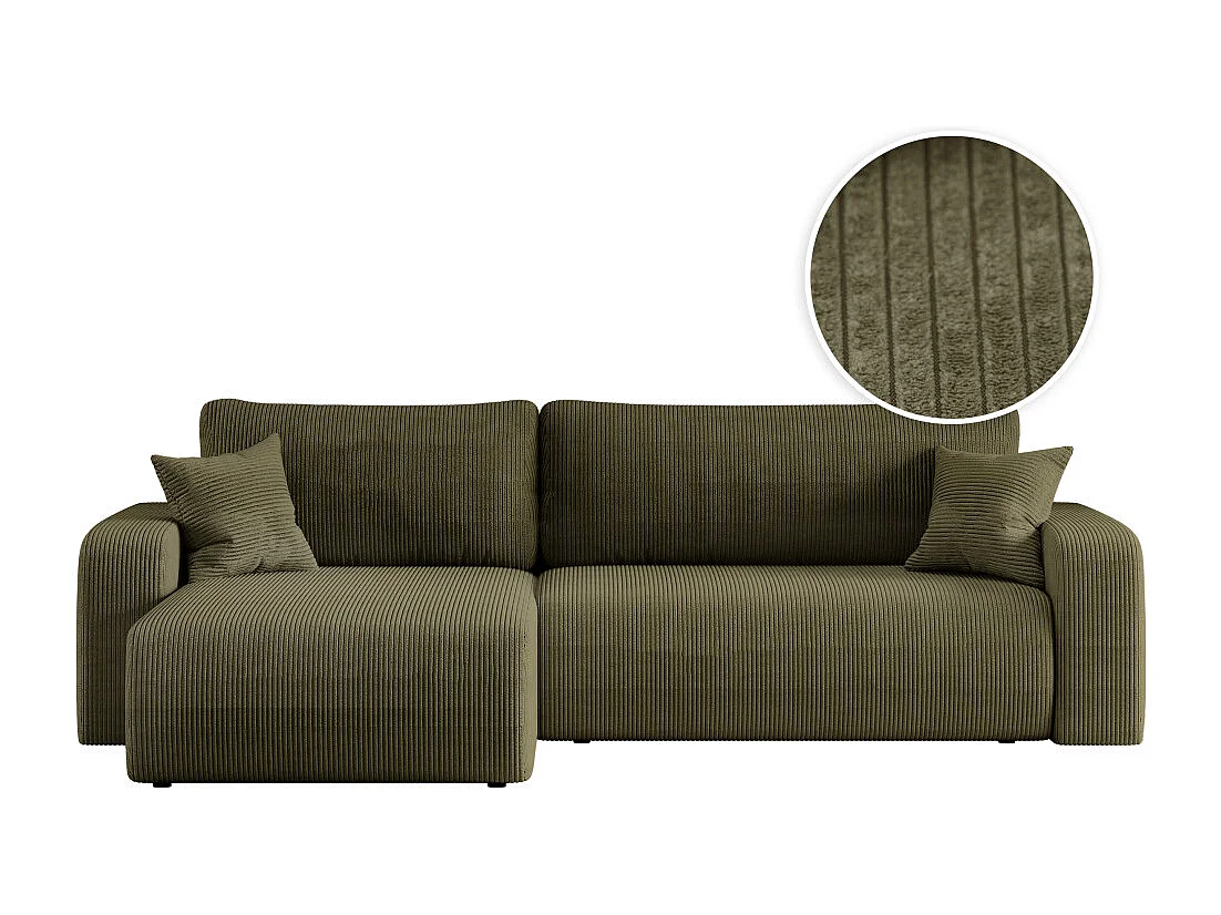 Canapé ALYA d'angle max réversible et convertible 5 places en velours côtelé - Vert kaki