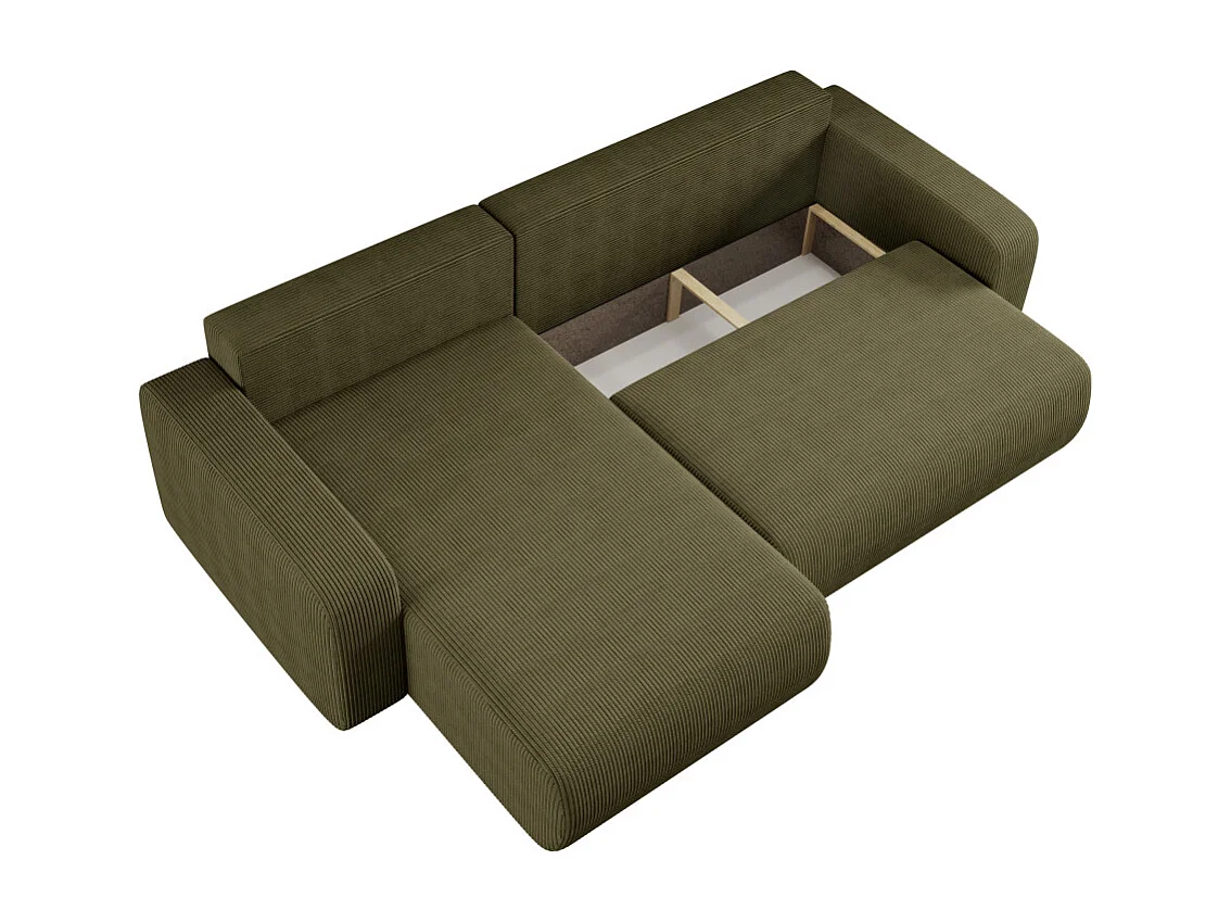 Canapé ALYA d'angle max réversible et convertible 5 places en velours côtelé - Vert kaki