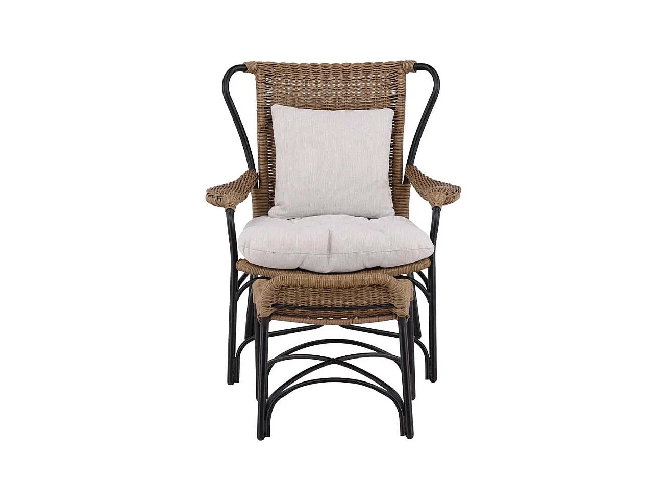 Loreto leunstoel tuin met tuinkussen met hocker zwart.