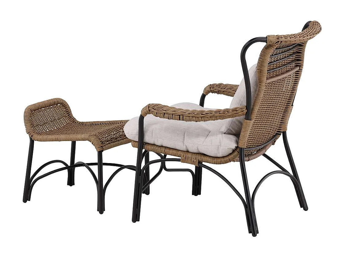 Loreto leunstoel tuin met tuinkussen met hocker zwart.