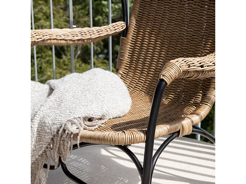 Loreto leunstoel tuin met tuinkussen met hocker zwart.