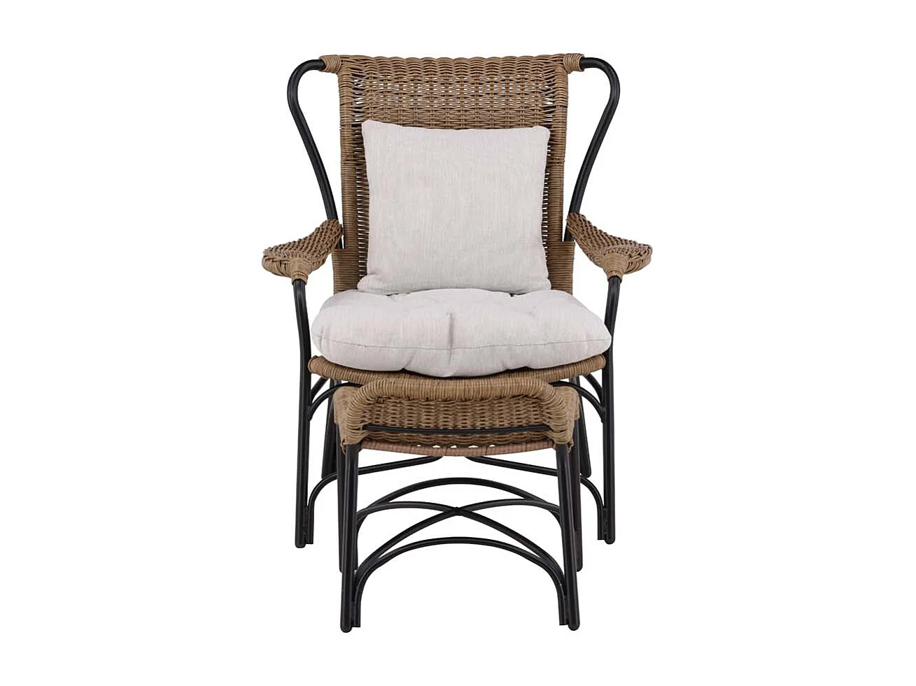 Loreto chaise longue avec coussin de jardin avec repose-pieds noir.