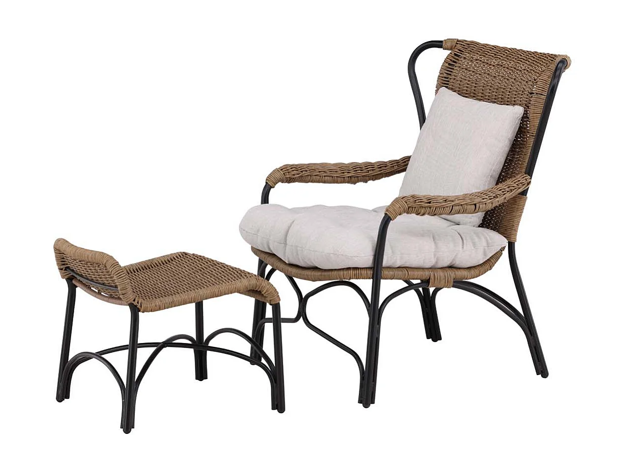 Loreto chaise longue avec coussin de jardin avec repose-pieds noir.