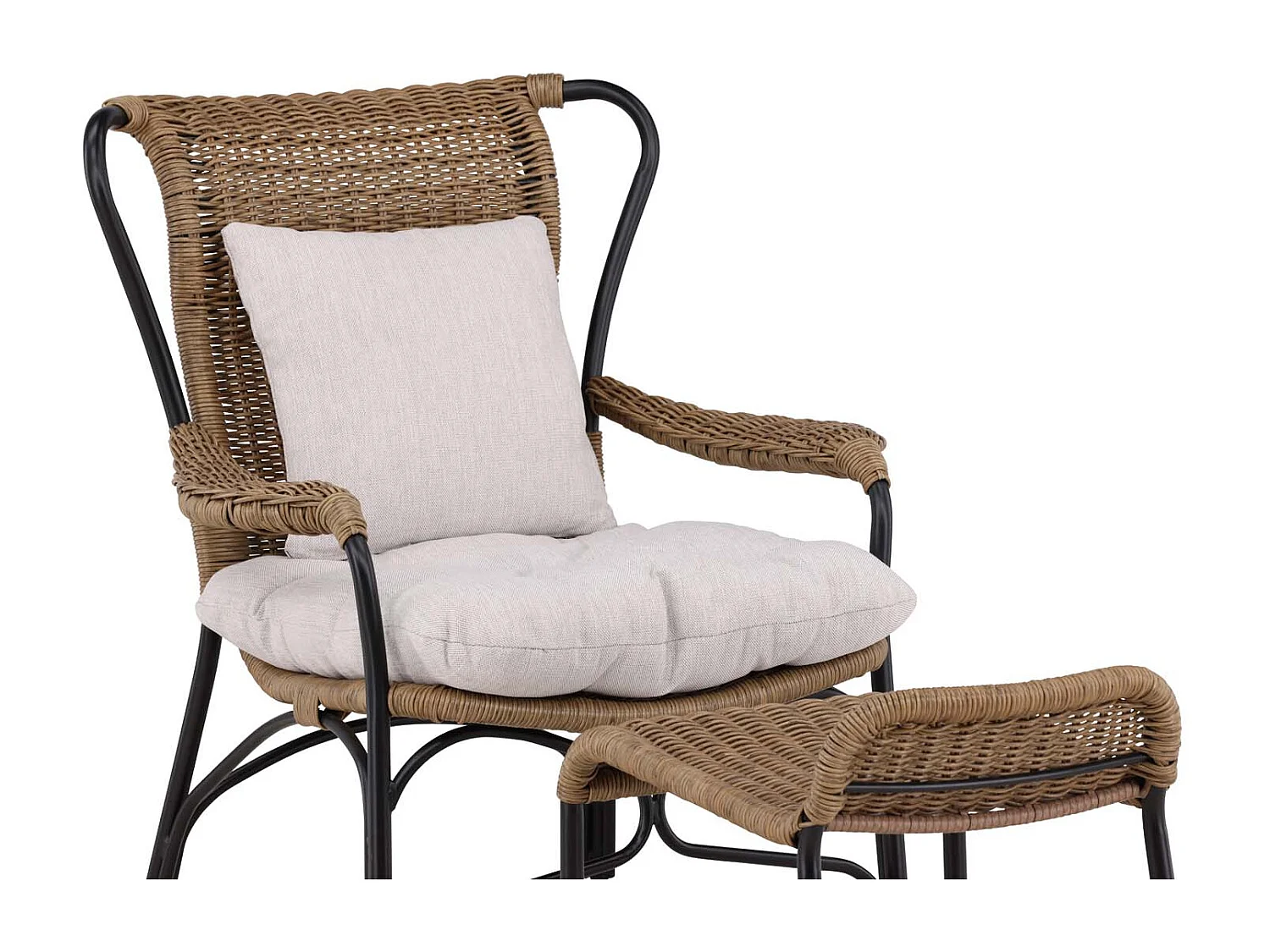 Loreto chaise longue avec coussin de jardin avec repose-pieds noir.