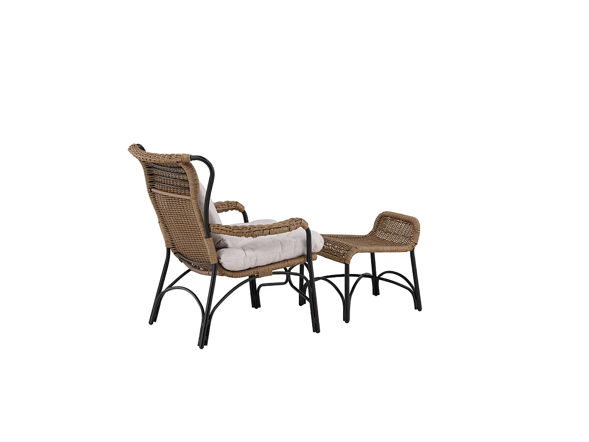 Loreto leunstoel tuin met tuinkussen met hocker zwart.