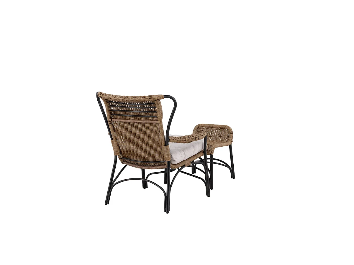 Loreto leunstoel tuin met tuinkussen met hocker zwart.