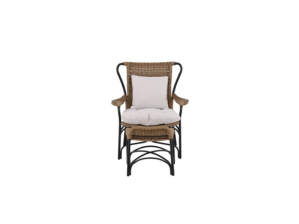 Loreto leunstoel tuin met tuinkussen met hocker zwart.