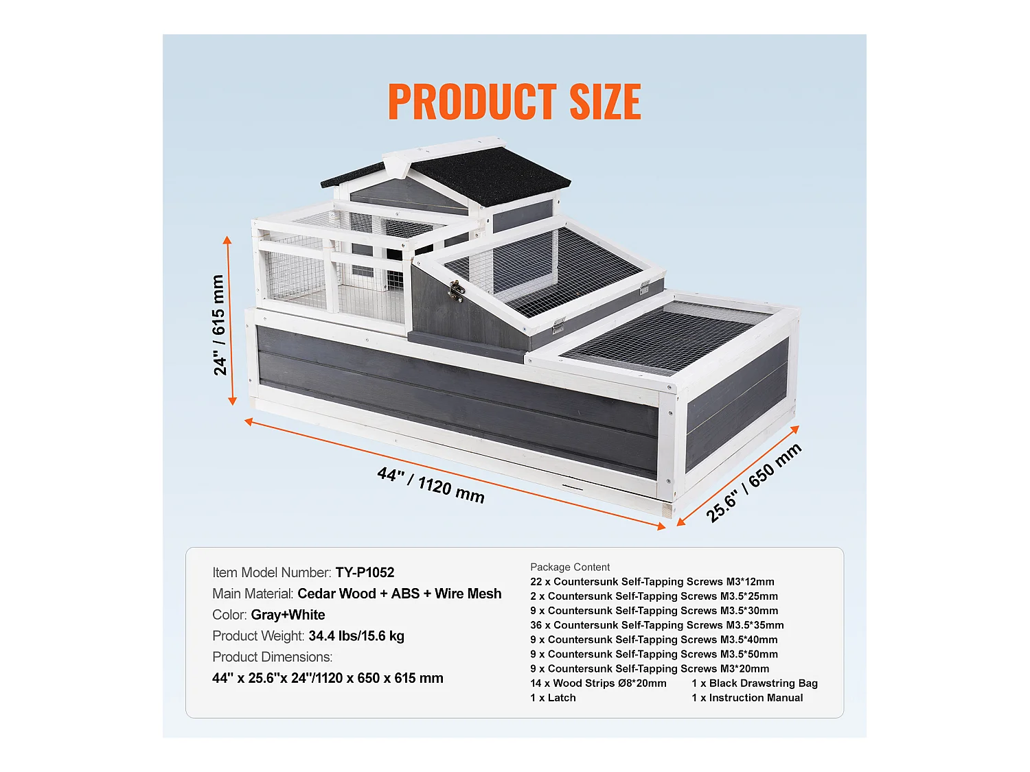 Vivarium Reptiles, SucceBuy Habitat pour Tortues 112 x 65,6 x 61 cm, Maison pour Tortues Intérieure/Extérieure en Bois 3 Pièces